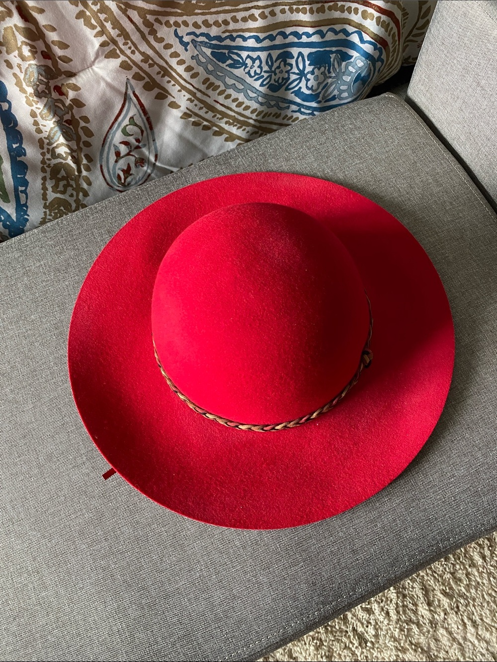 ADORA Bold Red Wide-Brim Felt Hat with Braided Band